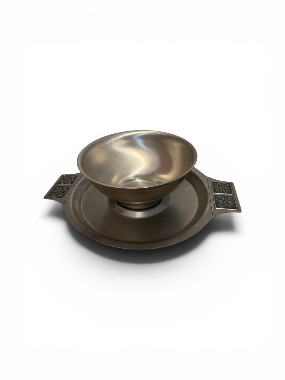 Metal Serving Bowl with Matching Tray - Bronze Finish
